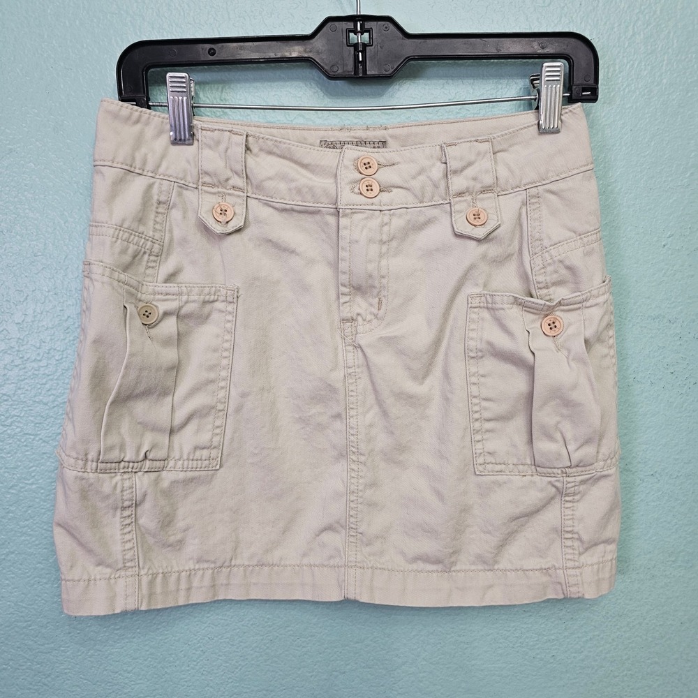 LEI Khaki Cargo Mini Skirt Tan Cotton Twill Y2K Utility Size 3 Gorpcore Grunge